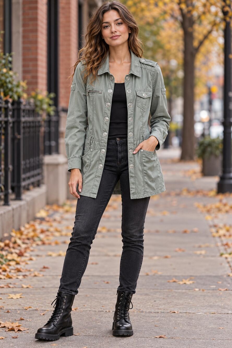 Sage Green Utility Military Shirt Jacket Snap Front Cotton Small Gorpcore - Picture 1 of 8